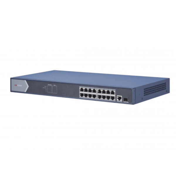 Неуправляемый PoE-коммутатор. Количество портов 16 PoE 10/100M RJ45, 1 uplink порт 100М 1 SPF 1000M порт, DS-3E0518P-E/M HIKVISION